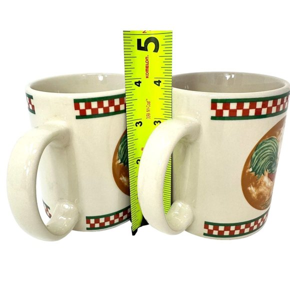 Cardinal Mug Rooster Red Checker Pattern Hand Painted Coffee Tea Cup Lot of Two - Picture 8 of 10